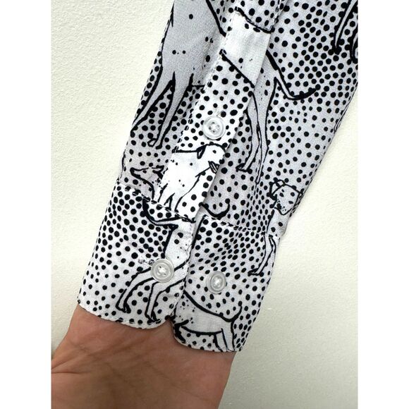 Boden Tops Boden 0 Silk Black And White Novelty Dog Print Button Up